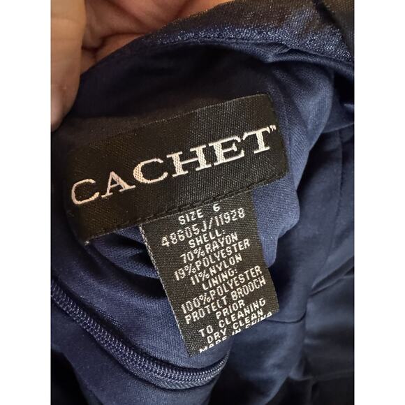 Vintage Cachet Navy Rhinestone Halter Ruched Cocktail Evening Dress Size 6 Glam - Picture 3 of 12